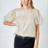 Fringe Puff Sleeve Top