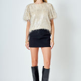 Fringe Puff Sleeve Top