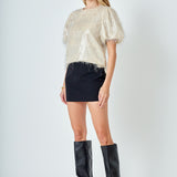 Fringe Puff Sleeve Top
