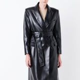 Premium Faux Leather Trench Coat