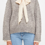 Knit Sweater with Contrast Neck Tie