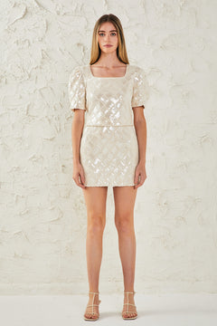 Sequin Patchwork Crochet Pencil Skirt