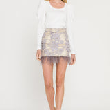 Feather Detail Mini Skirt