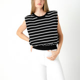 Stripe Sleeveless Pleated Knit Top