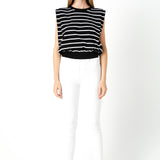 Stripe Sleeveless Pleated Knit Top