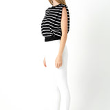 Stripe Sleeveless Pleated Knit Top