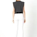 Stripe Sleeveless Pleated Knit Top