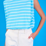 Stripe Sleeveless Pleated Knit Top
