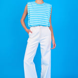Stripe Sleeveless Pleated Knit Top