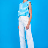 Stripe Sleeveless Pleated Knit Top