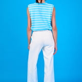 Stripe Sleeveless Pleated Knit Top