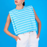 Stripe Sleeveless Pleated Knit Top