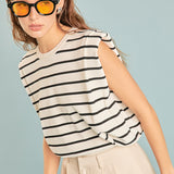 Stripe Sleeveless Pleated Knit Top