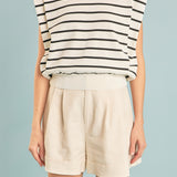Stripe Sleeveless Pleated Knit Top
