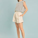 Stripe Sleeveless Pleated Knit Top