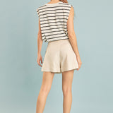 Stripe Sleeveless Pleated Knit Top
