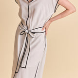 Contrast Binding Belted Midi Dress