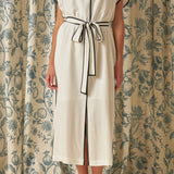 Contrast Binding Belted Midi Dress