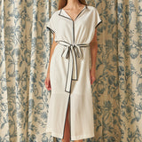 Contrast Binding Belted Midi Dress