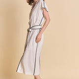 Contrast Binding Belted Midi Dress