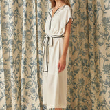 Contrast Binding Belted Midi Dress