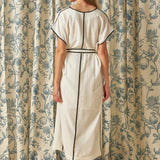 Contrast Binding Belted Midi Dress