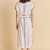 Contrast Binding Belted Midi Dress