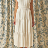 Pintuck Details Sleeveless Midi Dress