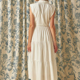 Pintuck Details Sleeveless Midi Dress