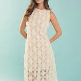 Rose Grid Textured Sleeveless Midi Dress