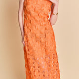 Grid Textured Sleeveless Midi Dress