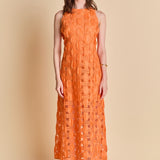 Grid Textured Sleeveless Midi Dress