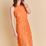 Grid Textured Sleeveless Midi Dress