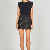 Rhinestone and Pearl Detail Mini Skirt