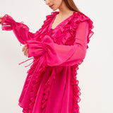 Long-Sleeve Ruffle Mini Dress