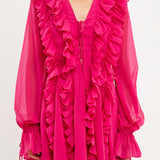 Long-Sleeve Ruffle Mini Dress