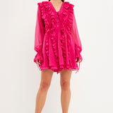 Long-Sleeve Ruffle Mini Dress