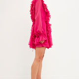 Long-Sleeve Ruffle Mini Dress
