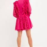 Long-Sleeve Ruffle Mini Dress