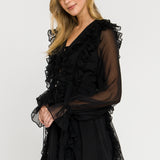 Long-Sleeve Ruffle Mini Dress