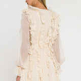 Long-Sleeve Ruffle Mini Dress