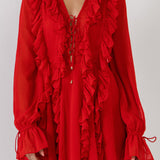 Long-Sleeve Ruffle Mini Dress
