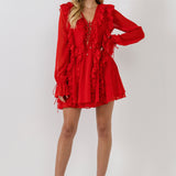 Long-Sleeve Ruffle Mini Dress