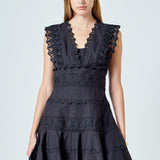 Plunging Neck Lace Trim Dress
