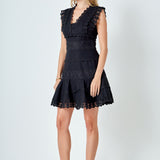 Plunging Neck Lace Trim Dress