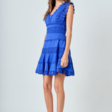 Plunging Neck Lace Trim Dress