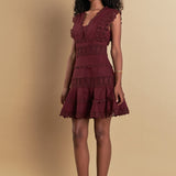 Plunging Neck Lace Trim Dress
