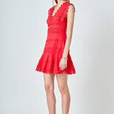 Plunging Neck Lace Trim Dress
