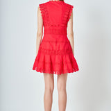 Plunging Neck Lace Trim Dress