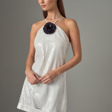 Aimee Sequin Halter Mini Dress with Florette